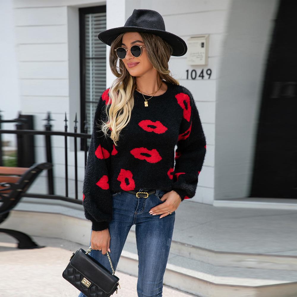 Women's Autumn and Winter Round Neck Pullover Love Jumper