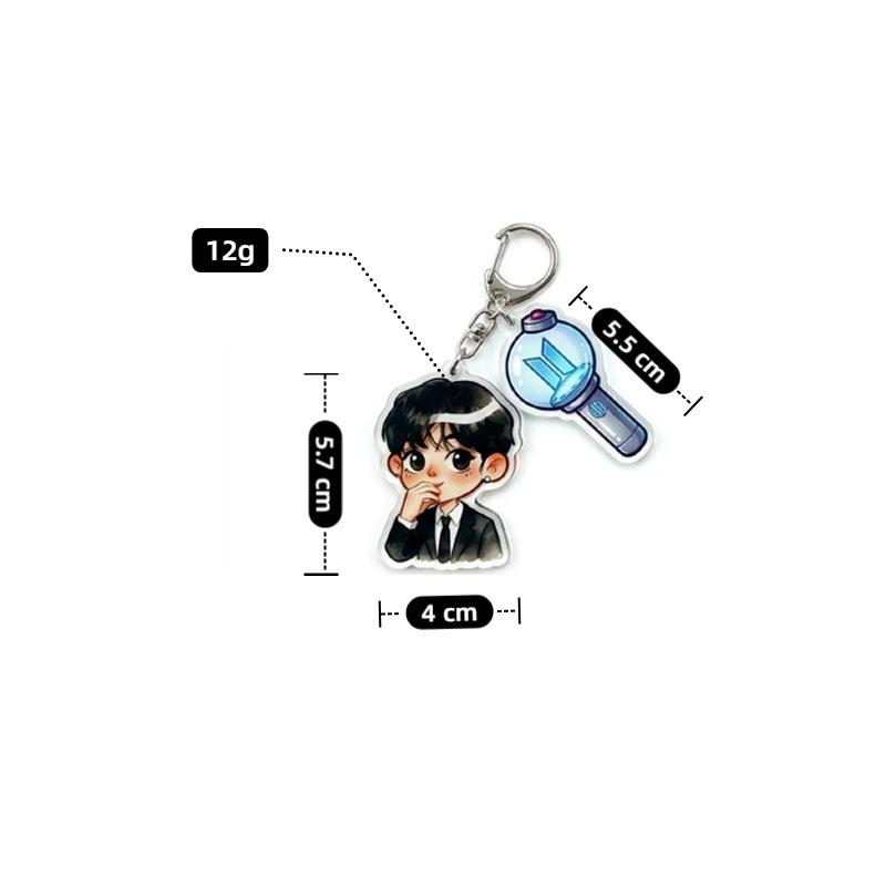 7 шт. Милый брелок BTS, Мультяшная фигурка Bangtan Boys в костюме, Брелок с подвеской-лайтстиком, Мультяшный подвесной брелок на сумку для K-pop айдолов, Для фанатов ARMY