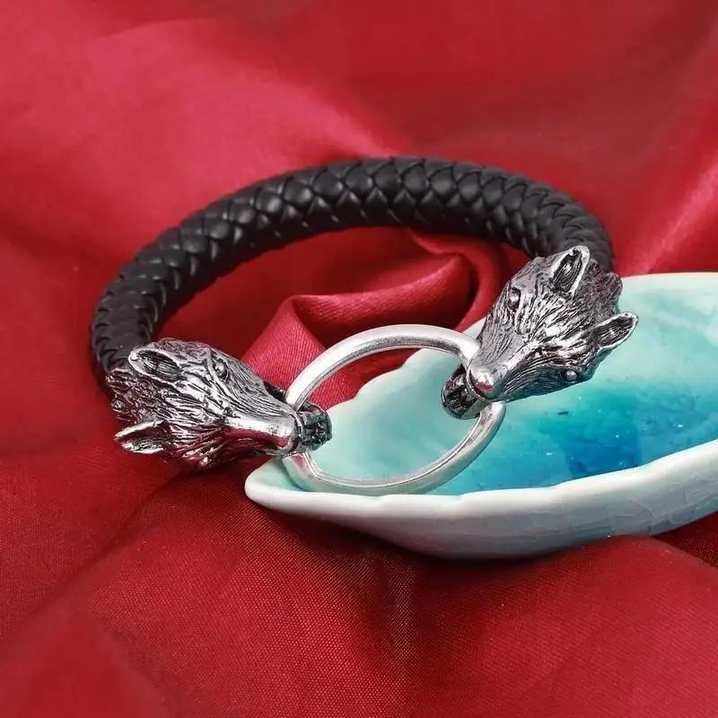 1 шт. Мужские браслеты из нержавеющей стали и кожи, Мужские украшения, Мужской браслет с шармами в виде волчьей головы, Наручный браслет