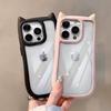 Милый прозрачный чехол с кошачьими ушками для iPhone 16 12 13 14 15 Pro Max 11, противоударная жесткая акриловая задняя крышка, мягкий силиконовый кавайный чехол
