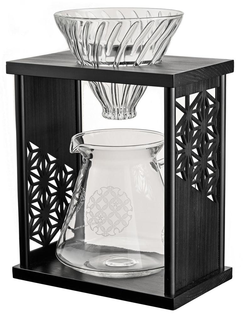 HARIO Drip Stand Asanoha Natural 600mL V60 40 Dedicated Paper Filters for Servings Set, Pattern, Black, Capacity, Dripper, Server, Included, 1-4