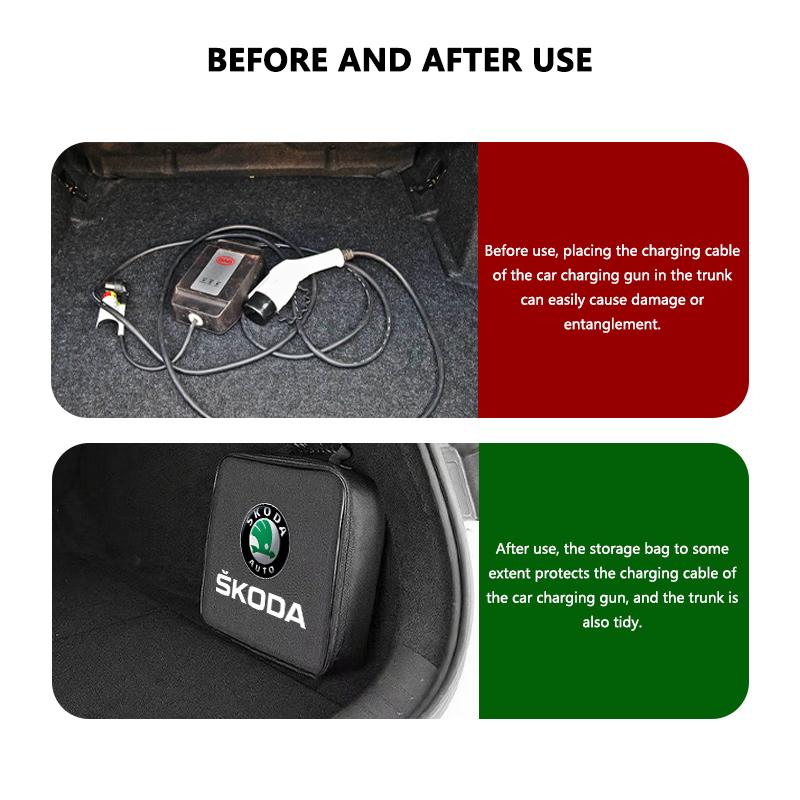 AAABR1 Car Charging Cable Rechargeable Gun Storage Bag For Skoda Octavia A5 A7 RS Fabia Superb Rapid Karoq