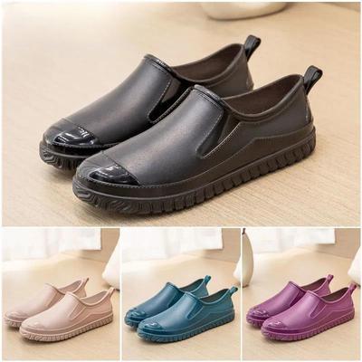 Водонепроницаемая рабочая резиновая обувь, женские нескользящие туфли без шнуровки на плоской подошве, износостойкие, с тиснением, весна-лето