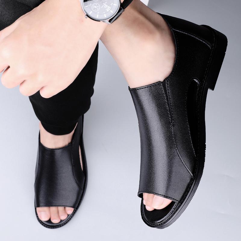 Летние новейшие мужские сандалии из натуральной кожи высокого качества, повседневная обувь для мужчин, дышащая пляжная обувь, уличные тапочки, черная мужская обувь