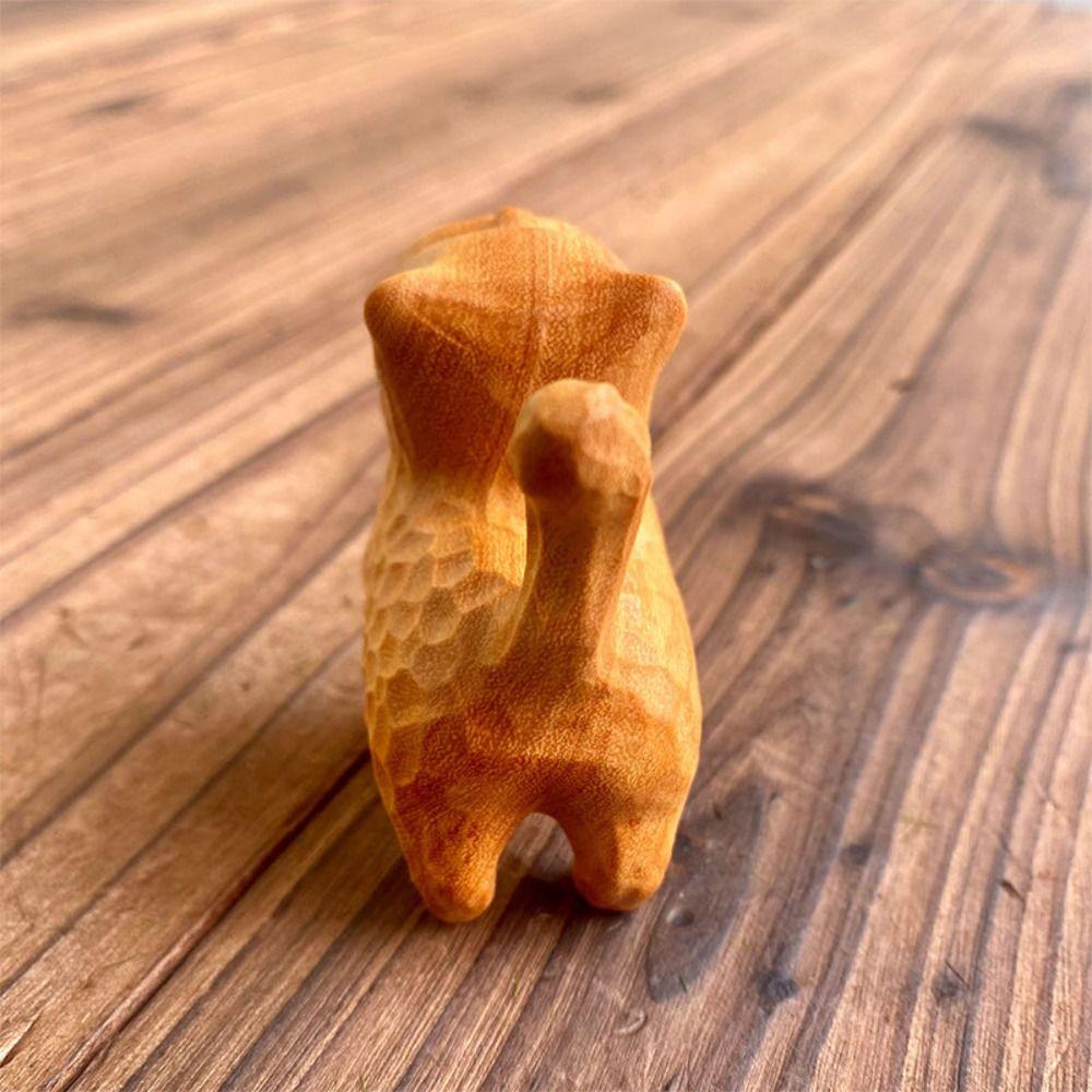 Small Wooden Cat Ornament Wooden Miniature Desk Animal Decoration Gift Animal Miniatures