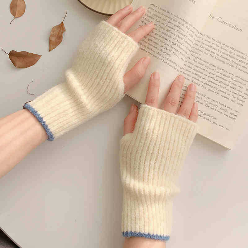 Women Winter Knitted Gloves Touch Screen Half Finger Cycling Warm Fingerless Anti Cold Windproof Outdoor Sports Gloves