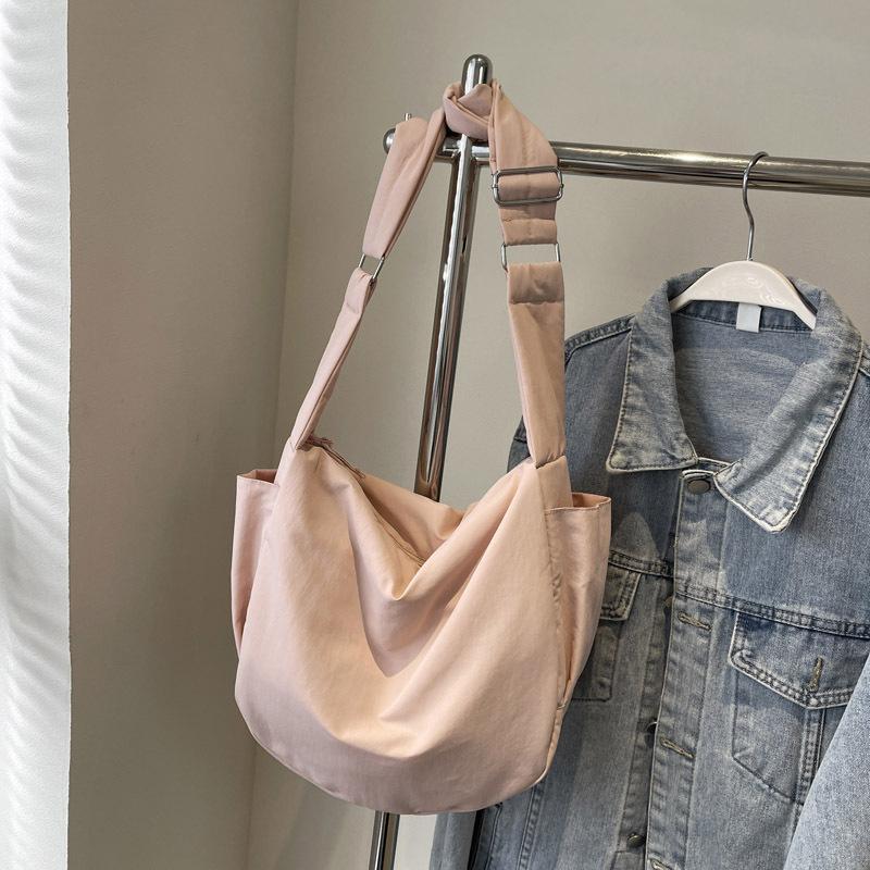 Commuter Light Casual Canvas Bag Women'S Large Capacity Solid Color Messenger Bag Women'S Versatile Niche Bag Dumpling Bag