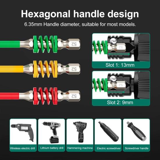 1/3Pcs Magnetic Bit Set with Spring Impact-Resistant Hexagonal Electric Screwdriver