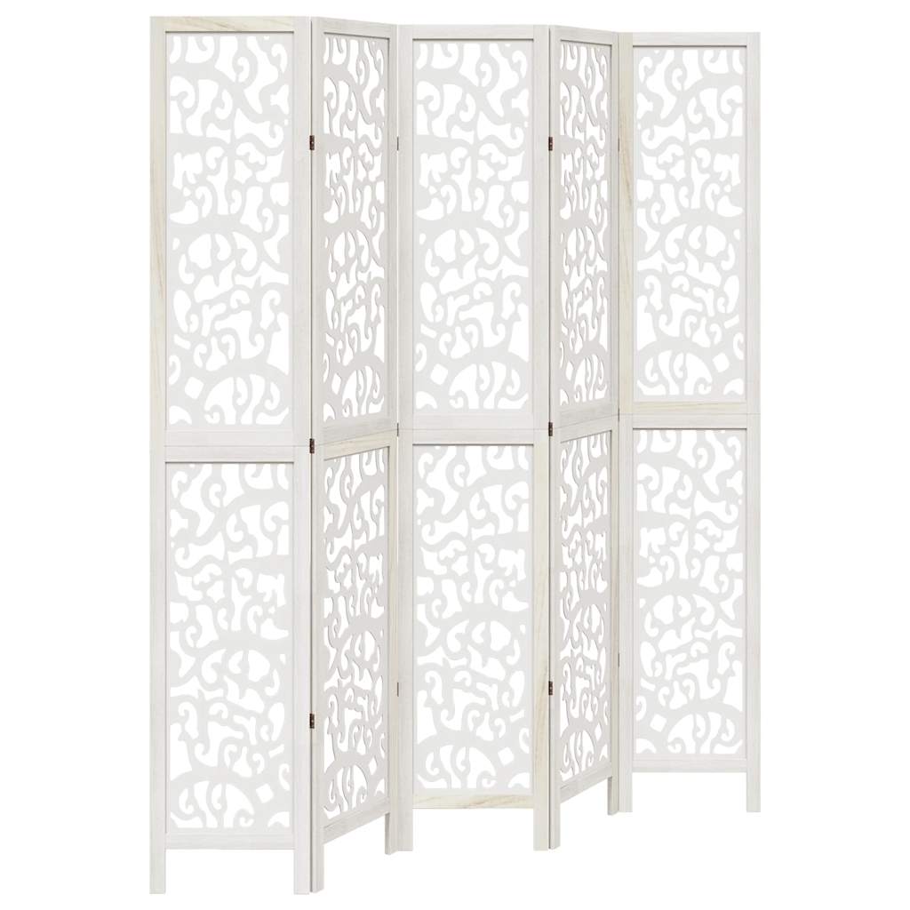 5 Piece Room Divider White Solid Paulownia Wood