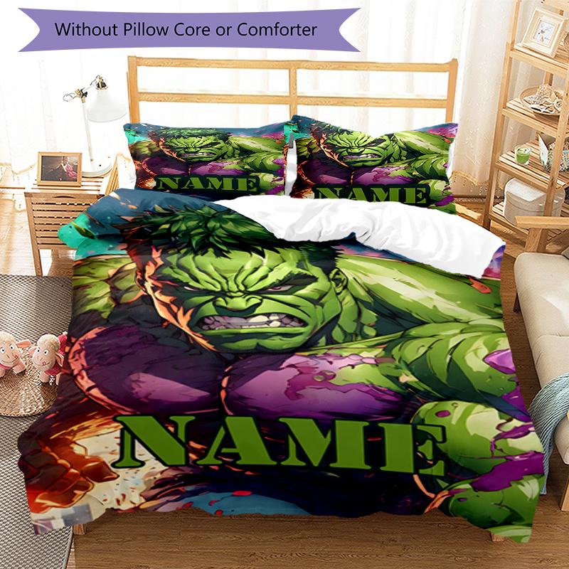 3pcs Custom Name Hulk Bedding Set Duvet Cover Closure Includes 1 Duvet Cover & 2 Pillowcases, Soft and Comfortable for All Seasons.