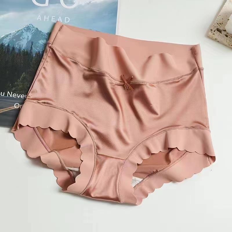 Women Ice Silk High Waist Underwear Simple Breathable No-marking Solid Color High Elasticity Lift Buttocks Panty