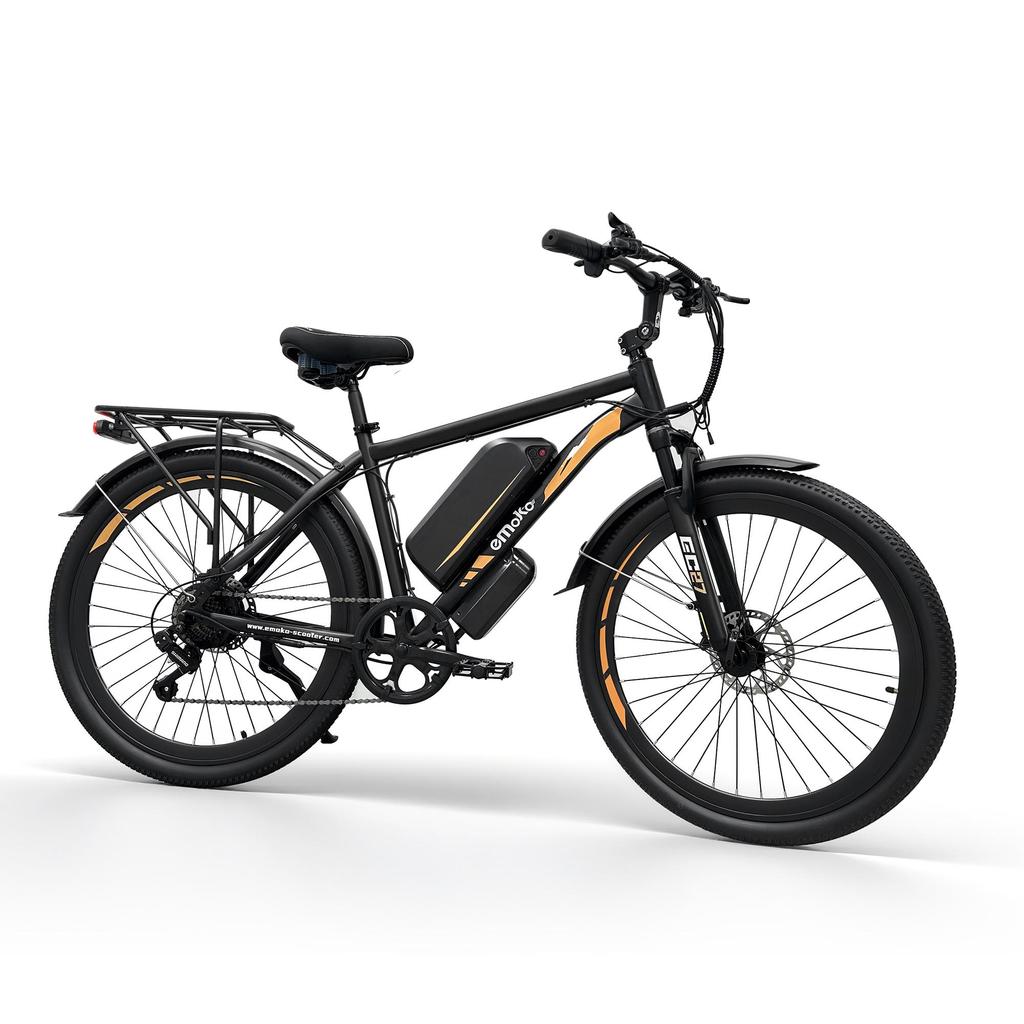 Electric Bike EMOKO 27" 500W Motor Adult Ebike 48V 25AH Max Range 100Km 7 Speed Load 120Kg Black EC27