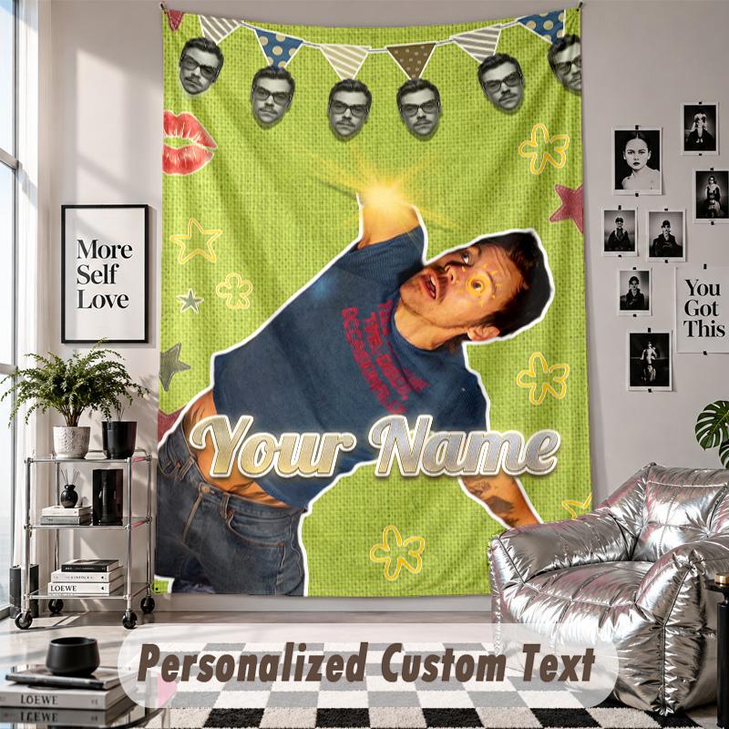 Wall Hanging Tapestry With Custom Name & Text, Harry Styles Decorative Tapestry For Bedroom