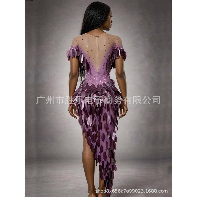 3D Leaf Decor Jumpsuit for Women, Slim Fit European Style Stage Performance Cosplay Outfit
