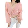 Design V-neck Cross Knotted Exposed Navel Knitted Chiffon Stitching Top