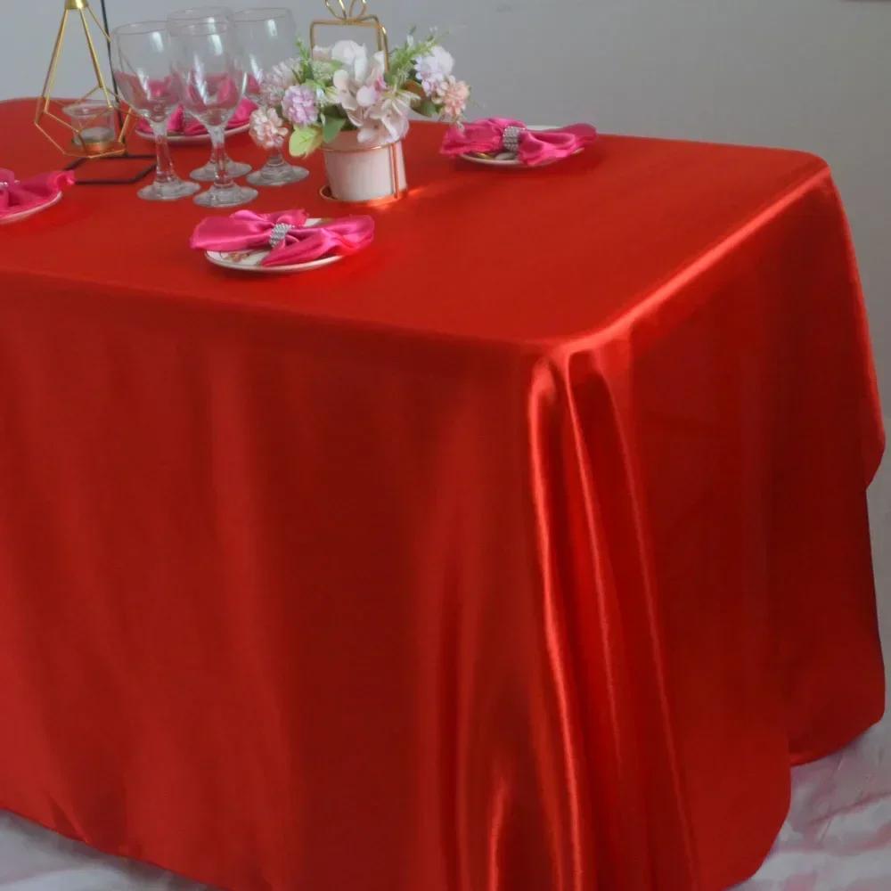 White Red Pink Satin Tablecloth 145x180cm for Wedding Party Birthday Christmas Dining Table Decoration Cover