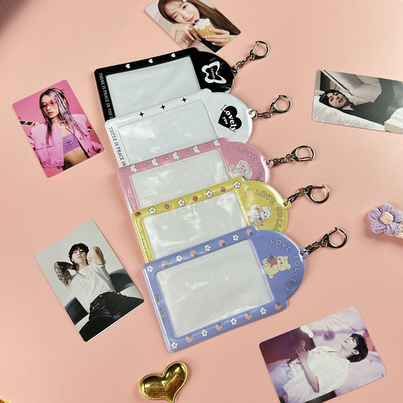 3 Inch Kawaii Photocard Holder Kpop Idol Photo Card Holder Photo Cute Bus Card ID Holder Idol Photocard Pendant Keychain
