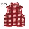Women Vest Jacket Stand-up Collar Contrast Color Sleeveless Checked Pattern Cardigan Waistcoat Zipper Closure Daily Outdoor Outerwear