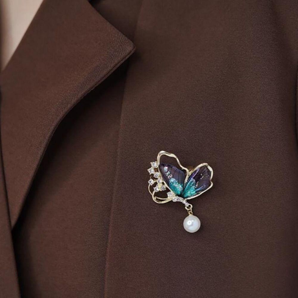 Dragonfly/Butterfly Shaped Badge Pin Imitation Pearl Suit Collar Pins Fashion Brooches Gift