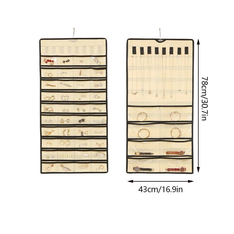 48 карманов подвесной женский органайзер для ювелирных изделий с вешалкой металлические крючки серьги ожерелье браслет кольца аксессуары дисплей держатель