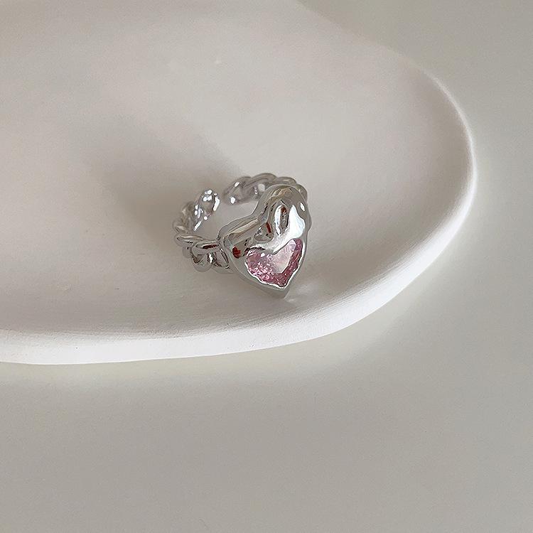Открытое металлическое кольцо в форме сердца с розовым цирконием для девочек — простой, универсальный и стильный новый дизайн