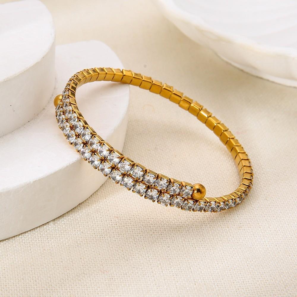 Hot Sale Light Luxury Elegant Full Diamond Love Tennis Chain Plated 18k Gold Stainless Steel Luxury Fashion Zircon Bracelet
