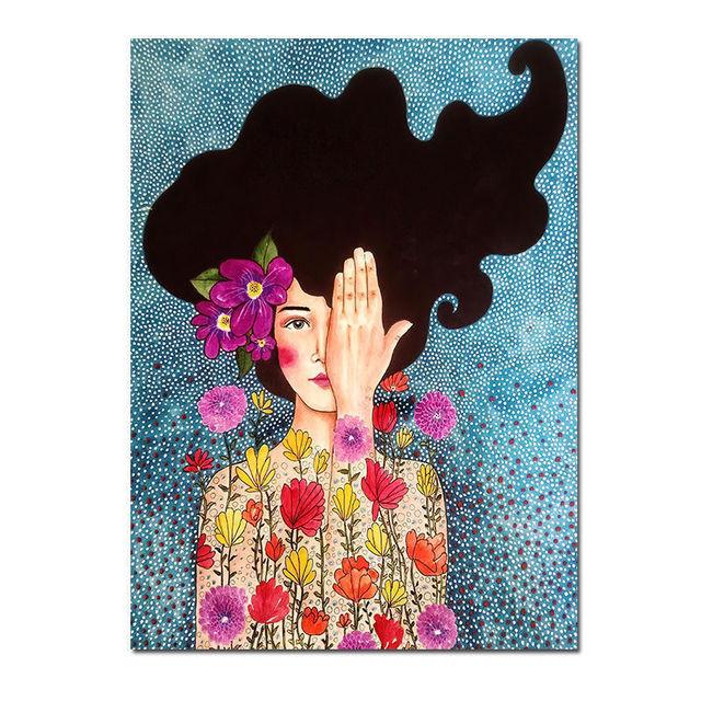 Скандинавская абстрактная девушка, цветок, птица, холст, картина, печать плакатов, винтажная настенная художественная картина для гостиной, домашний декор, Cuadros, без рамки
