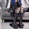 Motorcycle Boots Platform Boots for Women Wedges Knee High Black Lace Up Fashion Goth Gothic Boots Punk Shoes Girls Winter