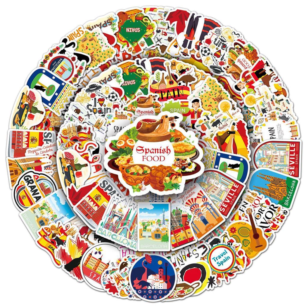 Набор из 50 водостойких мультяшных наклеек с пейзажами Испании для бутылок с водой, дневников и планировщиков