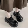 Черные французские ретро туфли на круглой платформе из кожи женские новинка 2025 года лето британский стиль универсальные туфли на толстом каблуке