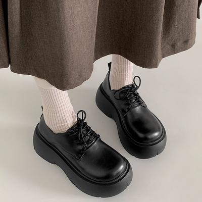 Черные французские ретро туфли на круглой платформе из кожи женские новинка 2025 года лето британский стиль универсальные туфли на толстом каблуке