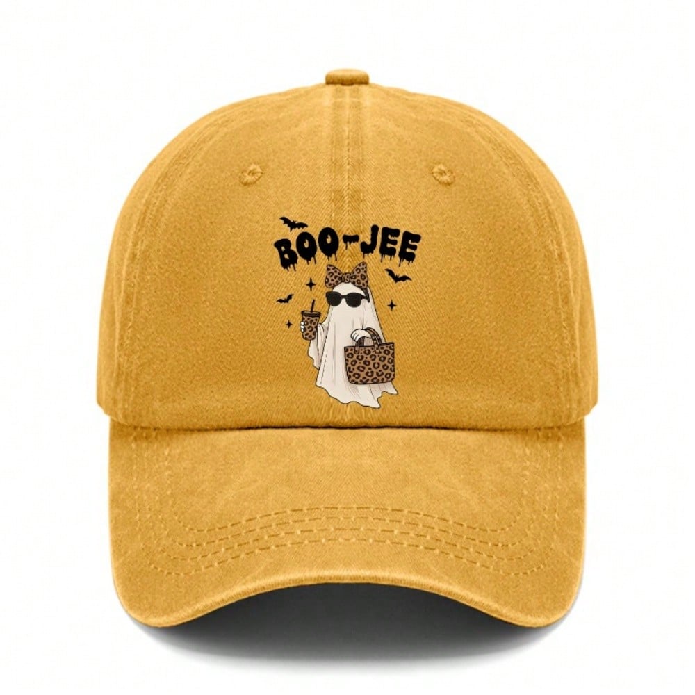 [Halloween Baseball Cap] Boo-Jee Ghost Print Unisex Adjustable Polyester Breathable Casual Trendy Outdoor Sports Hat - Dad Hat, Trucker Hat