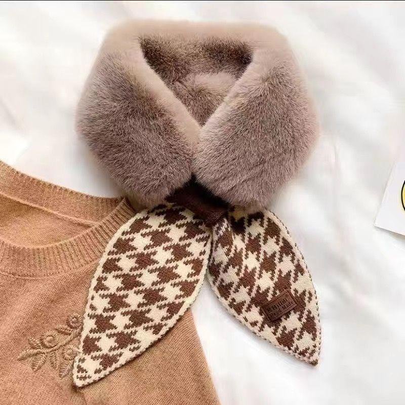 "High Quality" Warm Wool Cross Fashion Wool Stitching Scarf Joker Female Imitation Rex Rabbit Plush Scarf