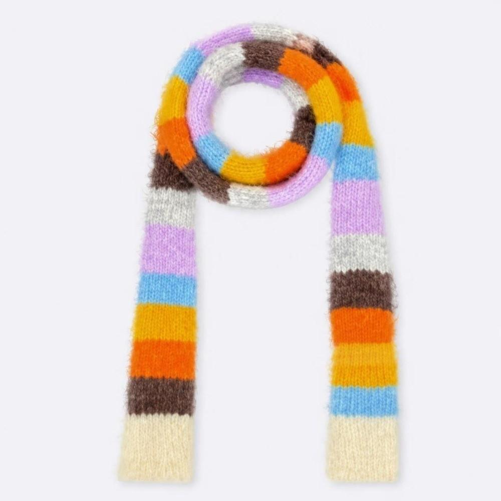 Warm Color Splicing Sausage Thin Scarf Y2K Style Rainbow Color Scarf Striped Knitted Scarf Winter