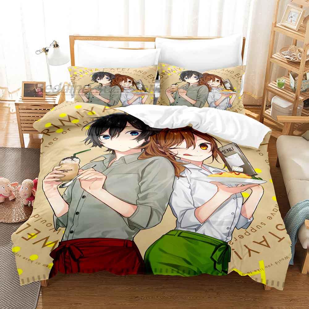 Комплект постельного белья Horimiya Односпальный Полуторный Двуспальный Кингсайз Комплект для кровати Взрослый Детский Спальня Пододеяльники Комплекты 3D Аниме Комплект простыней
