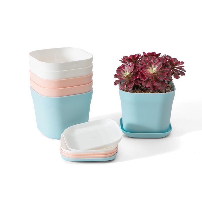 Breathable Thickened Square Green Succulent Pot with Tray