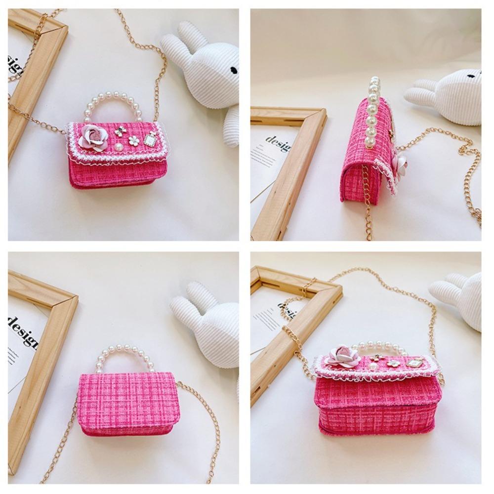 Flower Decoration Crossbody Bags Pearl Handle Shoulder Bag Fashion Kid's Handbag  Children