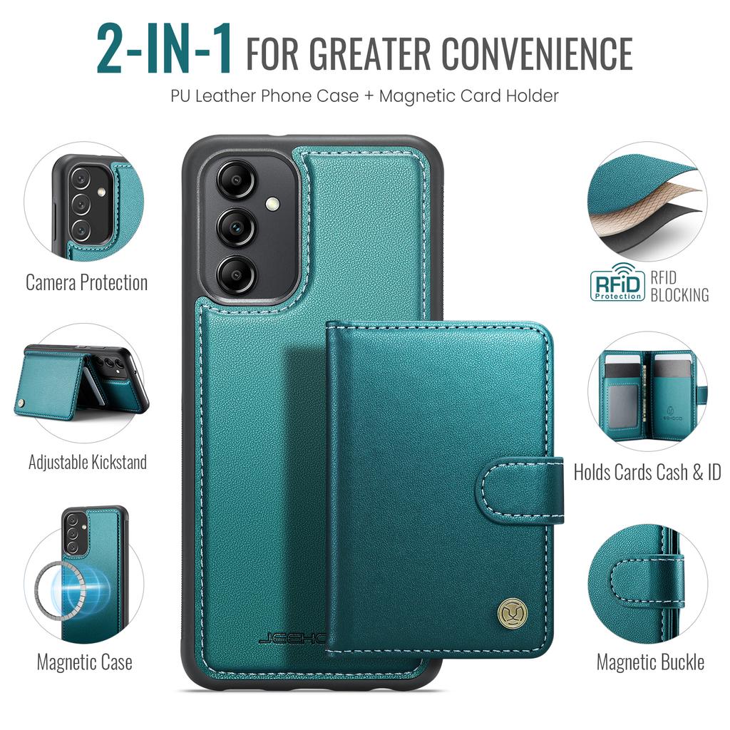 For Samsung Galaxy A34 5G Case JEEHOOD J09 RFID Blocking Card Holder Leather Back Phone Cover Magnetic Case