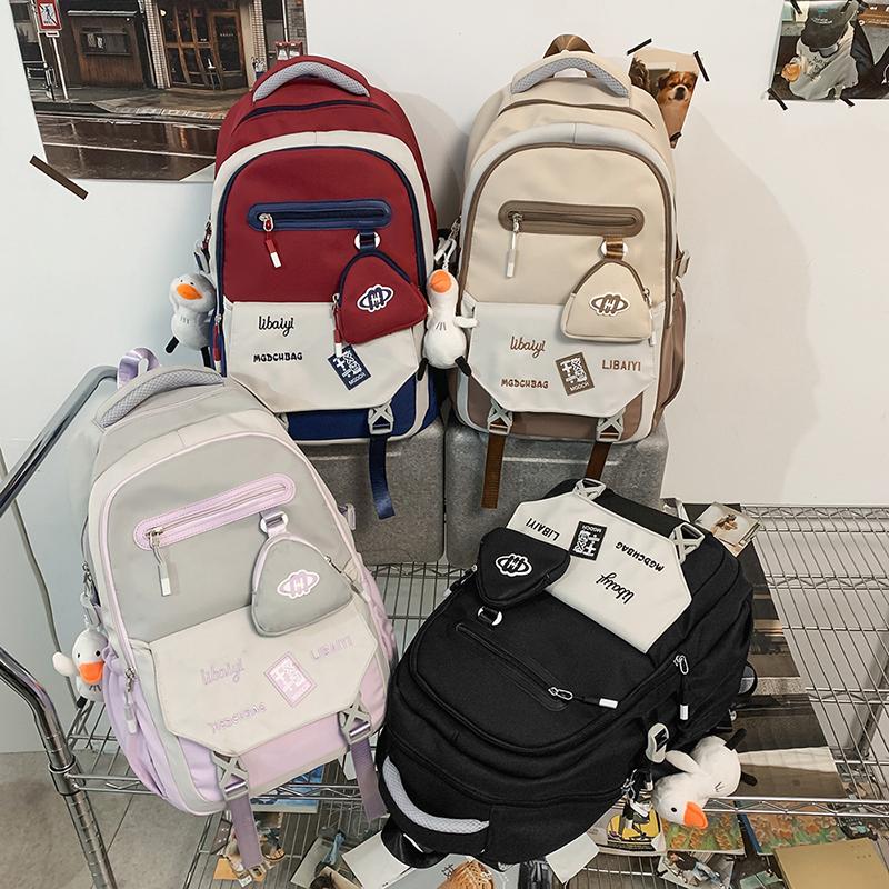 Школьный рюкзак для средней школы, женский, большой емкости, цветной мужской рюкзак для компьютера с кошельком для монет