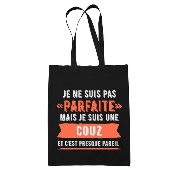 Tote bag - PLANETEE - une Couz Parfaite Noir - Coton - Noir - Imprimé en France