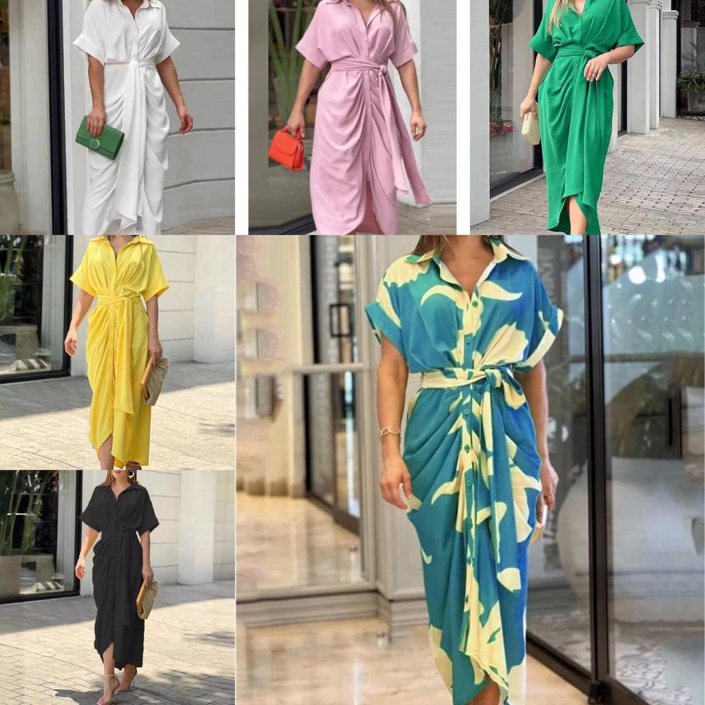 Stylish Summer Girl Dress With Shirt Collar In Polyester For Casual Wear