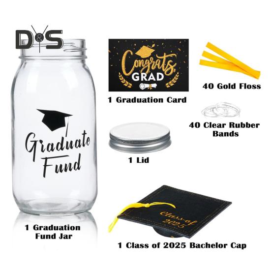 Украшение выпускного 2025 года, стеклянная банка Мейсона с выпускной шляпой, подарки на выпускной 2025 года для мальчиков и девочек