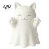 Ghost Cat Figurines 3D Printed Cute Figurine, Wink Smile Surprise Spooky Halloween Decor, Handmade Artistic Sculptures Blank White DIY Paintable