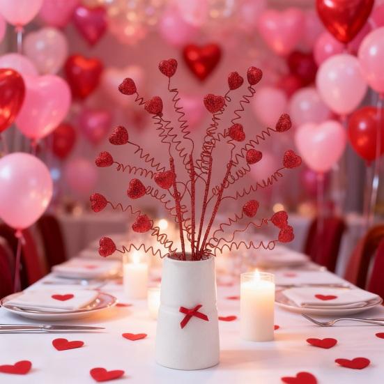 Valentines Day Decorations Red Heart Berries Picks Artificial Valentines Day Floral Cuttings for Home Office Wedding Anniversary Party Decor Gift