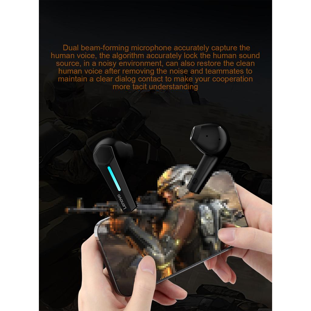 Lenovo GM1B Беспроводная гарнитура BT5.3 Полувкладыши Игровая гарнитура с шумоподавлением Спортивная музыкальная гарнитура Черный