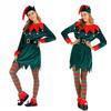 Women's Festive Xmas Elf Outfit Velvet Cosplay Costume With Bells