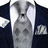 Mens Silk Tie Grey Necktie Handkerchief Cufflinks Set for Business Wedding