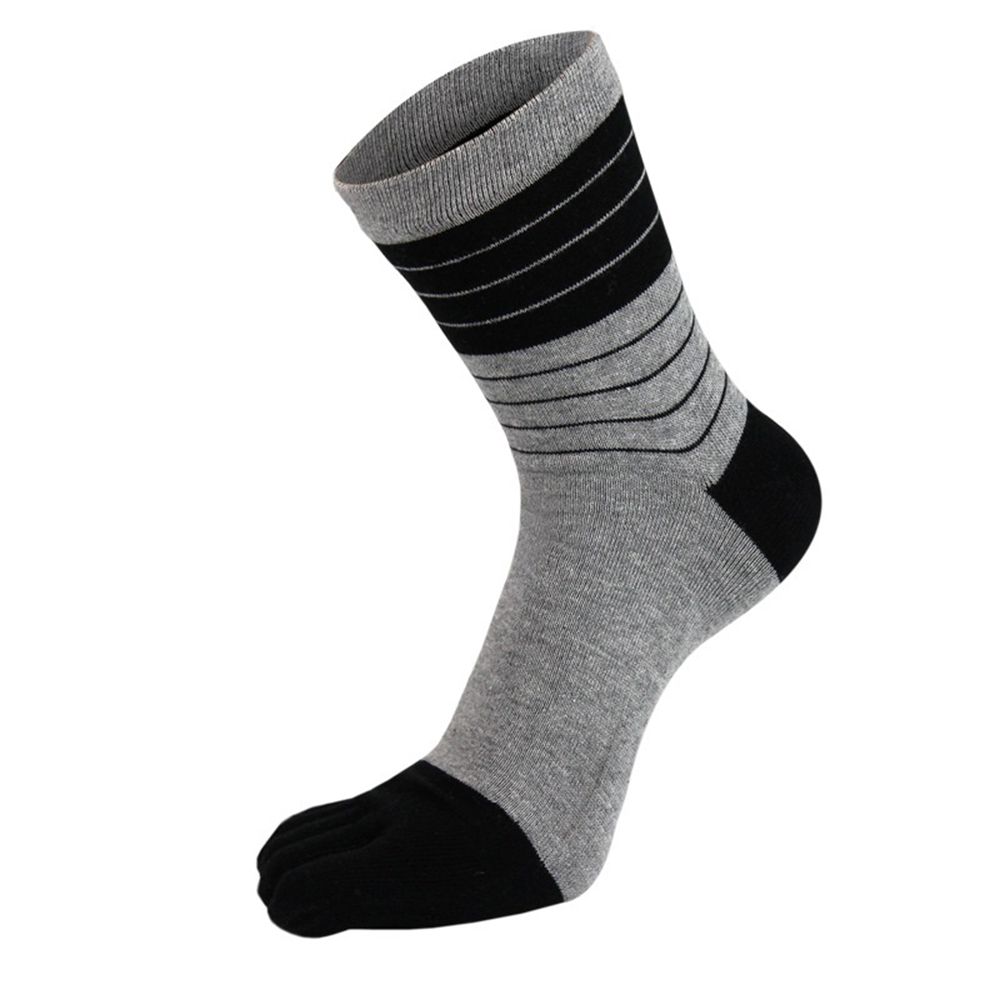Cotton Breathable Simple Middle Tube Socks With Toes Stripe Hosiery Man Socks Five Finger Socks
