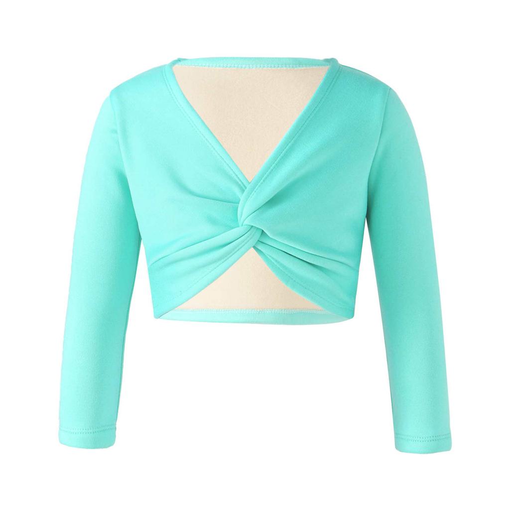 Верхняя одежда с длинными рукавами и узлом спереди, детский танцевальный костюм для девочек, повседневная одежда, укороченный топ