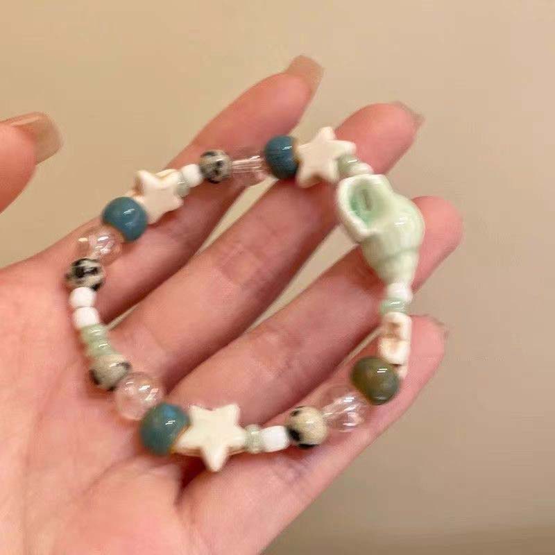 New Cute Geometry Star Conch Ceramic Glass Acrylic Beaded Bracelet Girl Kpop Aesthetic Charm Jewelry Y2K Marine Accessories